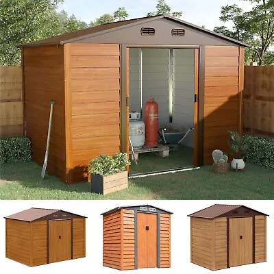 Garden Shed Tools Storage Overlap Construction Sliding Door Brown Wooden Grain • £299.99