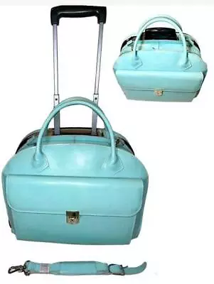 McKlein GLEN ELLYN $469 Leather Rolling Detachable Wheeled Laptop Briefcase Aqua • $139.95