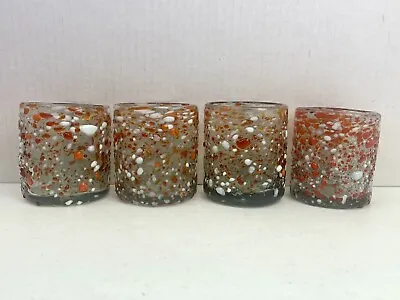 Mexican Confetti Hand Blown Multicolored Textured Rock Wine Glasses Set Of 4 • $30