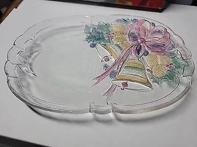 Mikasa Festive Bells Oblong Glass Platter 10”x6” Holiday Christmas Candy Dish • $18