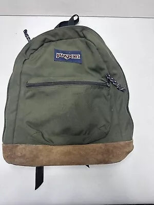 Vintage Jansport Leather Bottom Dark Green 3-Compartment Backpack Bookbag *Flaw • $24