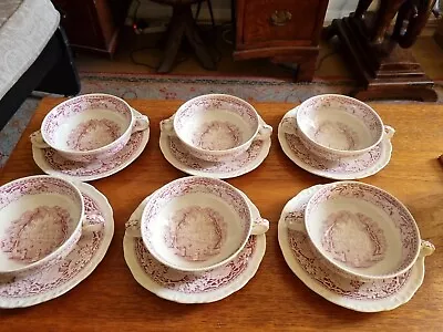 Set Of Mason's  Vista - Pink Soup  Bowls And Plates..... X6 • £55