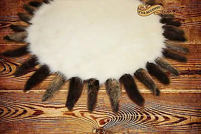 $799.95 • Buy Round Bear Skin Area Art Rug White Faux Fur Fox Tail Fringe Indian Shag Art 