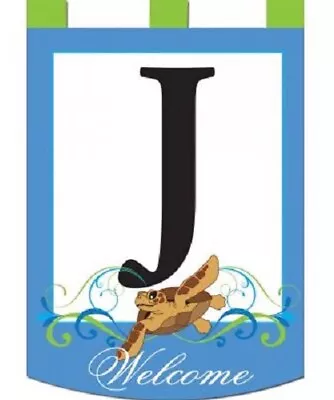 Sea Turtle Monogram “J”-Garden Flag-Magnolia Lane-Double Sided Appliquéd-13”x18” • $9.95