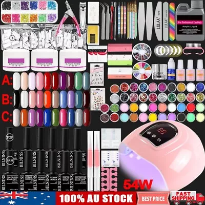 Full DIY Acrylic Nail Polish Art Kit Powder Liquid 54W UV LED Lamp Manicure Set • $22.99