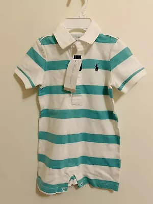 *Clearance* Authentic Polo Ralph Lauren Boy Green White Romper Size 9 Months • $29.95