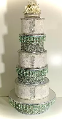 Cake Stand 2 Matching Separators Silver Crushed Diamond Duck Egg Blue Sage Green • £25