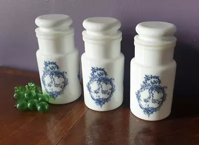 Set Of 3 Vintage Italian Milk Glass Apothecary Jars - Kitchen Dressing Table • £24