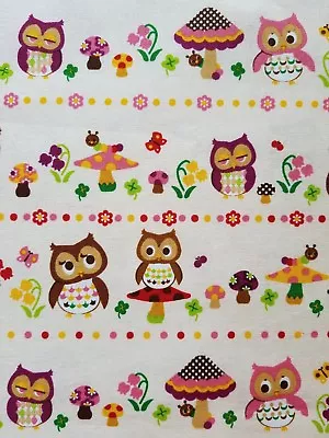 KOKKA Cosmo Japanese Import Cotton Canvas Fabric Owl Mushroom FQ Cream • £24.69