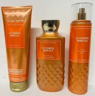 £31.06 • Buy Bath And Body Works Sunshine Mimosa Full Size Trio Mist, Cream, Shower Gel