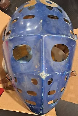 RARE Vintage 1970s Ice Hockey GOALIE MASK White Painted Blue Leather Straps • $449.99