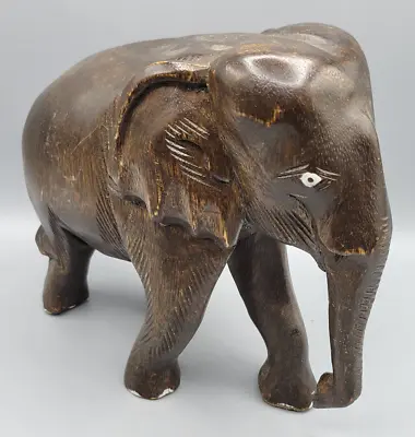 Vintage Hand Carved Wood Elephant Figure Animal Sculpture Statue Thailand • $19.99