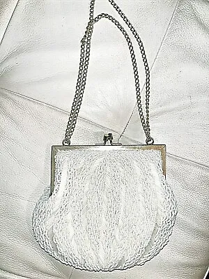 VTG Magid Ivory Glass Hand Beaded Floral Handbag Evening Bag Retro Purse I • $5.99