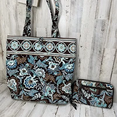 2 PC Vera Bradley Java Blue: Little Toggle Tote Small Purse Handbag Check Book • $25