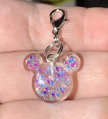 Acrylic Purple Glittery Mickey Mouse Charm Zipper Pull & Keychain Add On Clip!! • $3.85