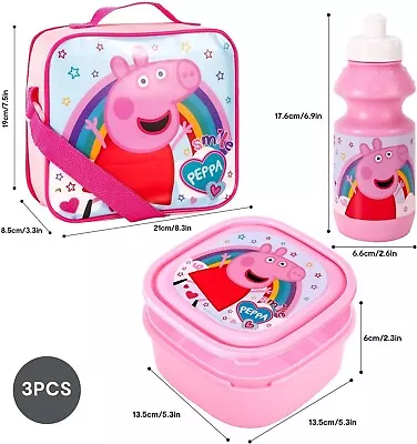 3pc Insulated Lunch Bag With Drinks Bottle & Sandwich Box School Set Adjustable • £9.99