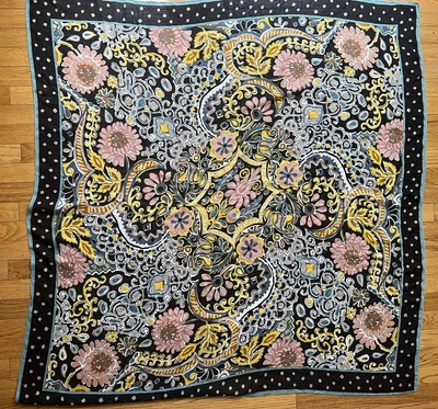 $10 • Buy Anne Taylor LOFT SCARF MULTI Black, River Blue, Yellow, White Beige Large EUC