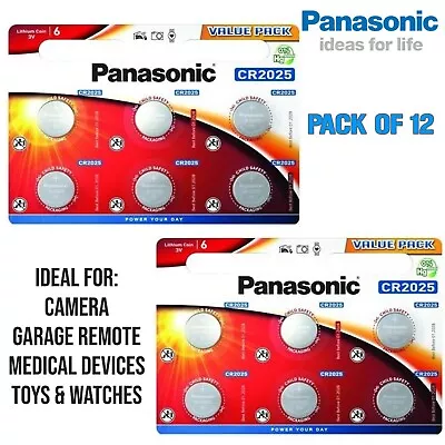 Panasonic CR2025 Battery 3V Lithium Coin Cell Toys Keys Remote Pack Of 12 • £9.99