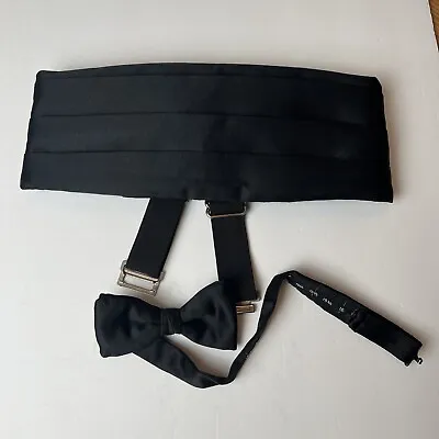 Lord West Vintage Formal Black Silk Cummerbund And Classic Bow Tie Set In Box • $19.99