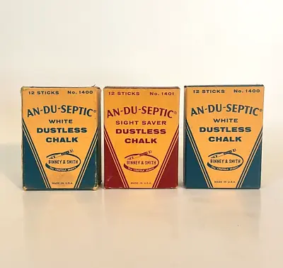 3 Boxes Vtg Crayola Binney & Smith An-Du-Septic Dustless Chalk White Sight Saver • $14.99