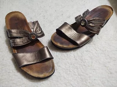 Naot Metallic Bronze Leather 2 Strap Gem Comfort Wedge Sandals Size 40  US 9 • $28