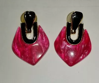 Vintage Lucite/Acrylic Hot Pink Earrings  • $15