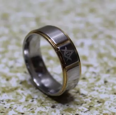 Silver Gold Titanium Masonic Ring Men' Freemason 12.97mm Wide & Size 12 • $7.50