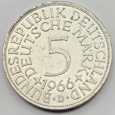 1966 - D Silver (.625) Germany 5 Mark - German 5 Deutsche Mark - Free Shipping • $14.99