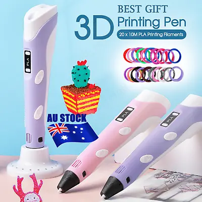 LCD Screen 3 Free Filaments Doodle Drawing Kid Gift 3D Printing Pen Set AU • $10.66