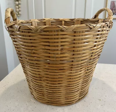 Vintage Wicker Rattan Country Farm Laundry Basket Woven Cane Handles • $31.50