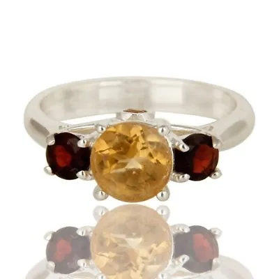 $24.99 • Buy 925 Sterling Silver Natural Citrine Garnet Gemstone Ring Bridesmaid Gift Jewelry