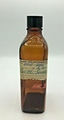 Vintage Amber Pharmacy Bottle Joseph Uszler Pharmacy Milwaukee Wisconsin 8  Tall • $27.99