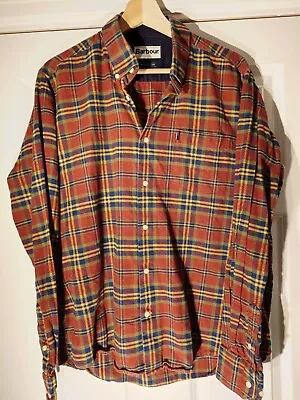 BARBOUR Tartan Men’s Shirt Size L Red Flannel Shirt - Tailored VGC • £24.99