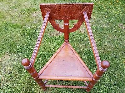 £160.50 • Buy Neo-Gothic 3-Legged Oak Chair Vintage Antique Monks Stool German 