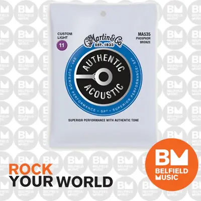 Martin MA535 Authentic Acoustic Guitar Strings CustomLight Phosphor Bronze 11-52 • $13.99