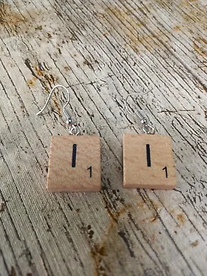 Handmade Cute Scrabble Letter I Earrings Unique Wooden Gift Personalised Name • £3.97