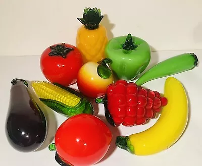 Lot Of 10 Vintage Hand-Blown Glass Vegetables /Fruits Murano Style Art Deco • $99.99