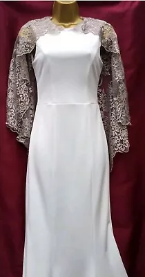 New LIPSY Size 8 White Brown GORGIE LACE CAPE SLEEVED MAXI Prom DRESS Long GOWN • £49.99