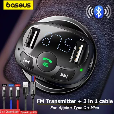 Baseus Wireless FM Transmitter Bluetooth Radio Car Kit Dual USB Charger Player • $17.99