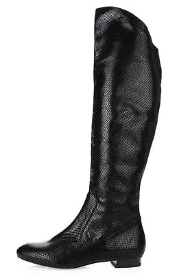 Womens Via Spiga Knee High Black Snakeprint Patent Leather Boots/ Shoes SZ 5.5 M • $82.49