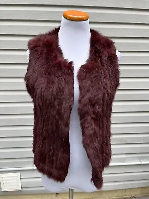 NWOT 525 AMERICA LUXE Genuine RABBIT Fur DARK RED KNITTED Vest S • $59.99
