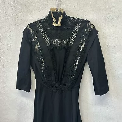 Antique 1800s 1900s Titanic Authentic Dress Lace Black Mourning Gown Ball • $145