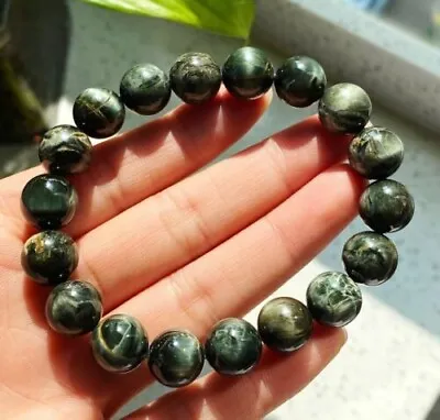 11mm Genuine Natural Green Seraphinite Crystal Cat's Eye Beads Bracelet B279 • $17
