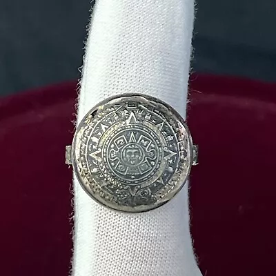 Vintage 925 Sterling Silver Aztec Mayan Adjustable Circular Ring • $45