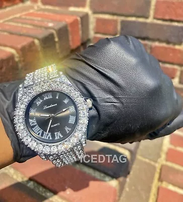 Iced Bling Out Luxury Silver Finish Simulate Diamond Bracelet Band New Men Watch • $24.29