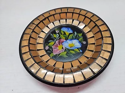 Vintage Denmark Brown Mosaic Plate Dish With Flower 7 1/2  • $25