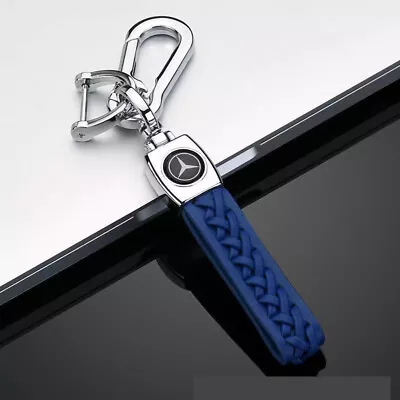 Luxury Blue Leather Keychain Metal Keyring Key Chain Key Ring For Mercedes Benz • $11.99