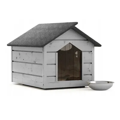 Kennel L Outdoor Grey Dog House Cave Winterfest Insulated Wood 80x64x61cm • £132.31