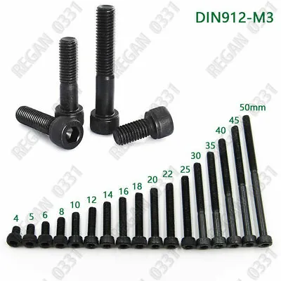 M3 Black 12.9 Grade Alloy Steel Allen Hex Socket Cap Head Screw Bolt DIN912 • $4.14