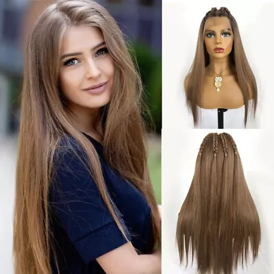 Long Straight Dark Brown Lace Front Wigs 13x2.5 Cosplay Halloween Party Wigs USA • $36.09